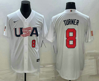 Mens USA Baseball #8 Trea Turner Number 2023 White World Baseball Classic Stitched Jersey->2023 world baseball classic->MLB Jersey